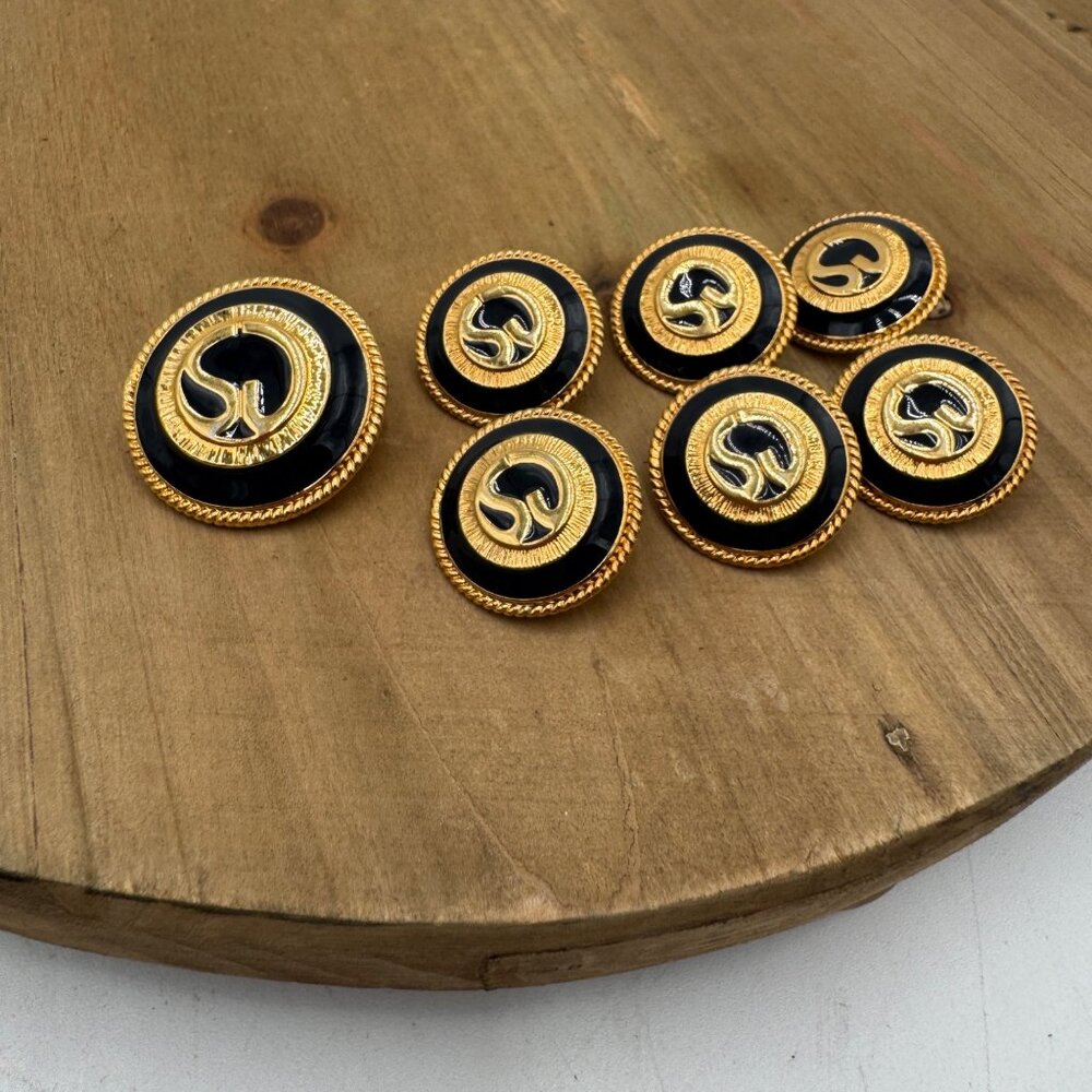 St. John Gold & Black Replacement Buttons Set Of 7 Round Rope Trim Design Shank